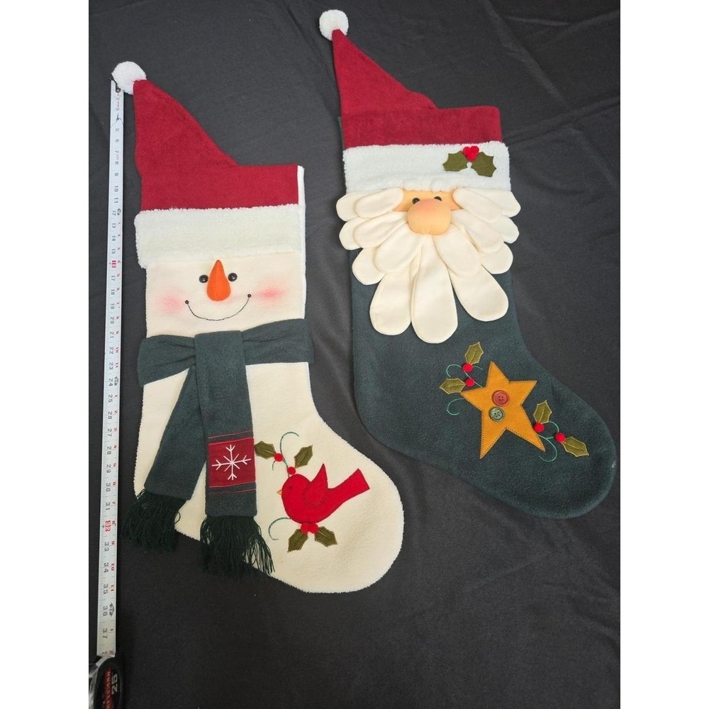 Santa Claus And Snowman Christmas Stockings Set Of 2 Embroidered Patchwork 3D